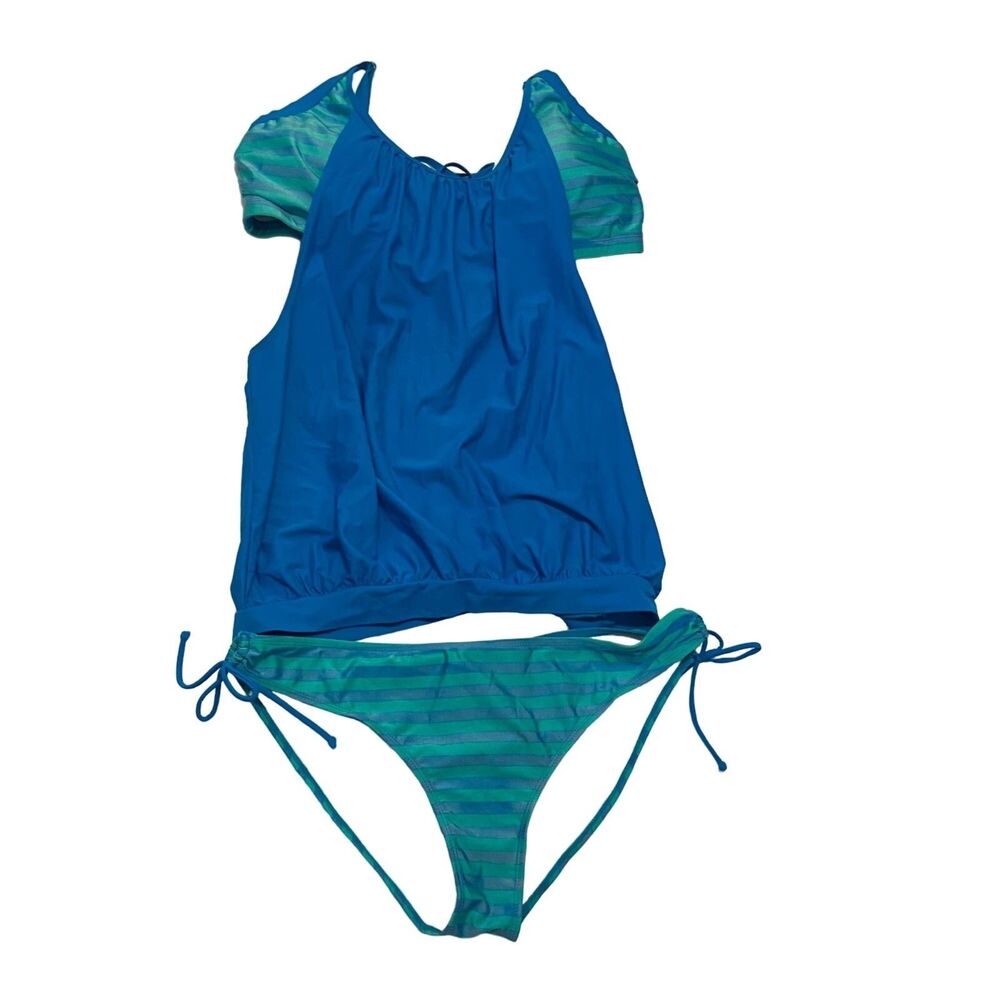 #7404 Womens Plus Size 3X Blue and Green Long 2 PIECE Swim Suit
